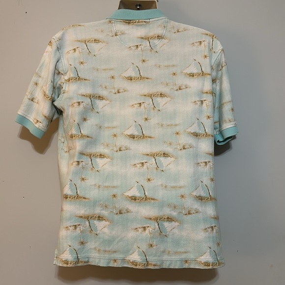 David cremeux size medium 100% cotton light blue white brown 2 button polo - Picture 4 of 5